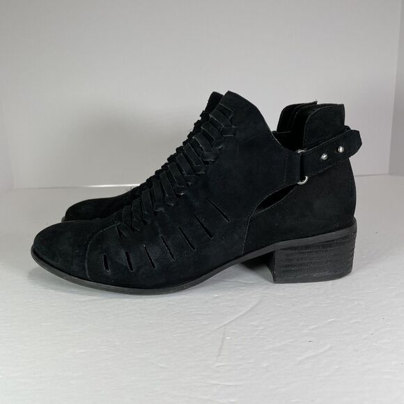 Sam Edelman Pierson Ankle Bootie Size 8.5 Black Suede Woven Cutout Studded Strap - Picture 1 of 12